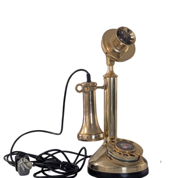 📞 Vintage Brass Candlestick Telephone – Rotary Style – Decorative Piece - Picture 3 of 6